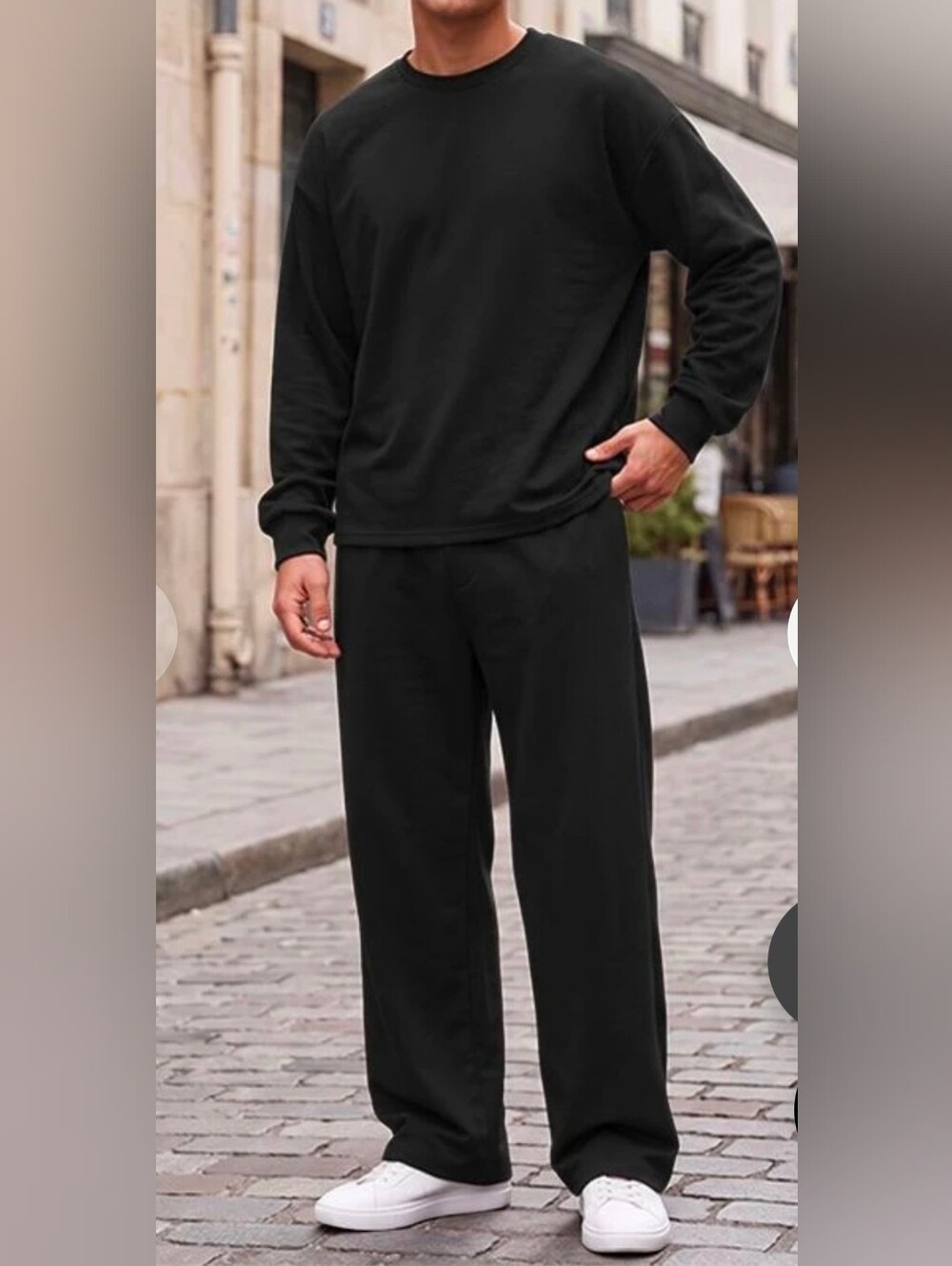 INCERUN Oversized Sweatshirt & Wide Leg Pants Set Solid Black XL Casual Comfy